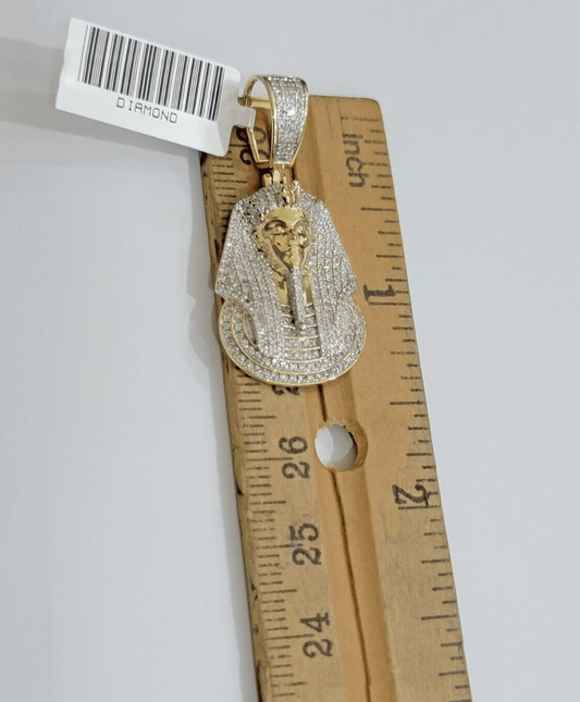 Real Diamond Pharoah Charm Pendant 10k Yellow Gold 0.85 CT Natura Chain Necklace - Reva Jeweler
