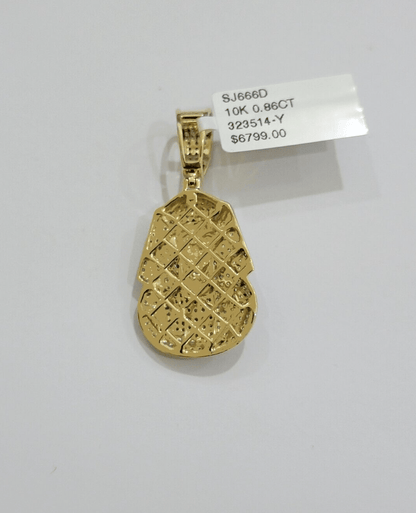 Real Diamond Pharoah Charm Pendant 10k Yellow Gold 0.85 CT Natura Chain Necklace - Reva Jeweler