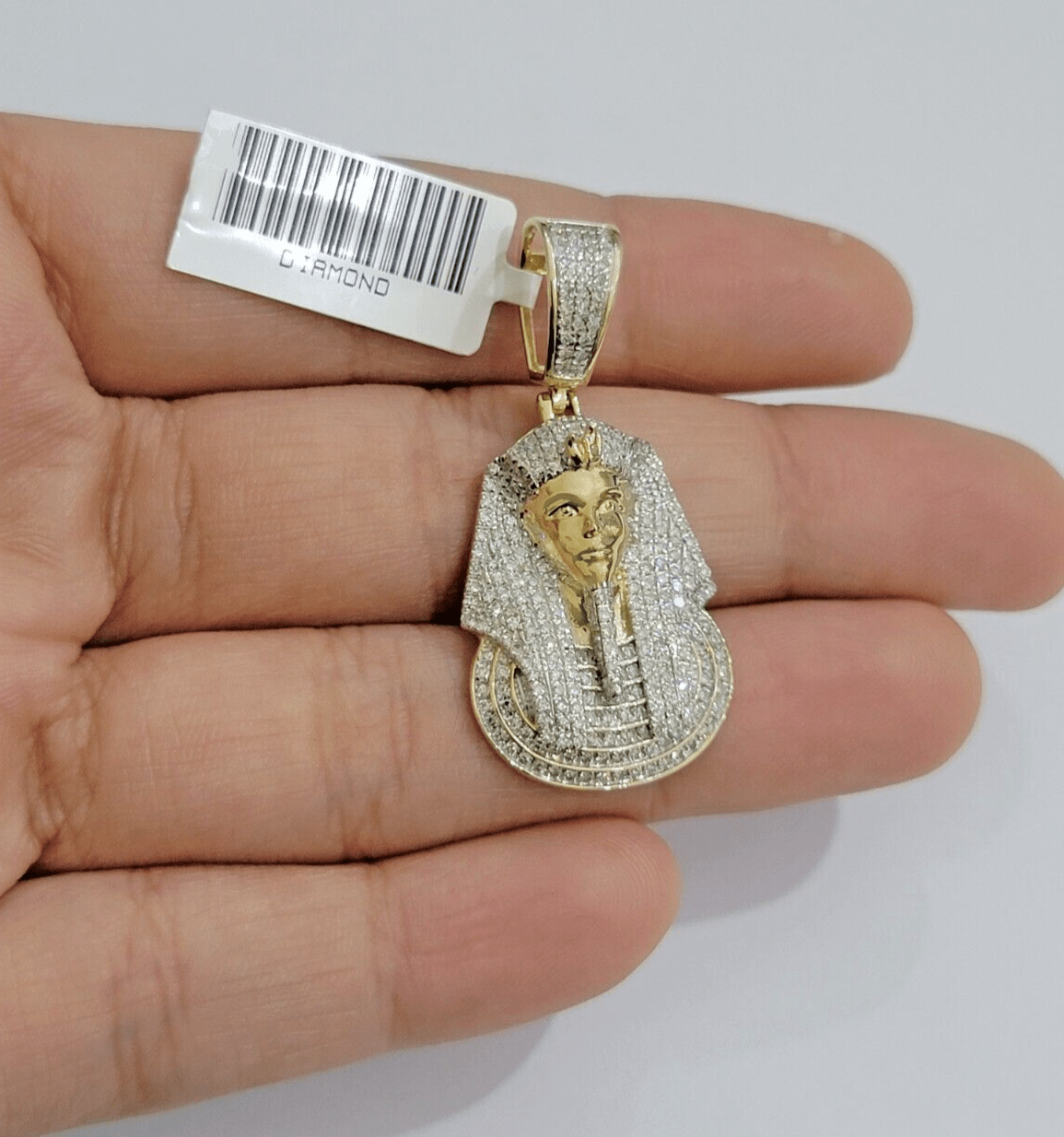 Real Diamond Pharoah Charm Pendant 10k Yellow Gold 0.85 CT Natura Chain Necklace - Reva Jeweler