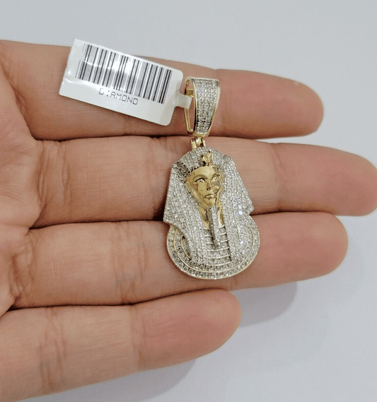 Real Diamond Pharoah Charm Pendant 10k Yellow Gold 0.85 CT Natura Chain Necklace - Reva Jeweler