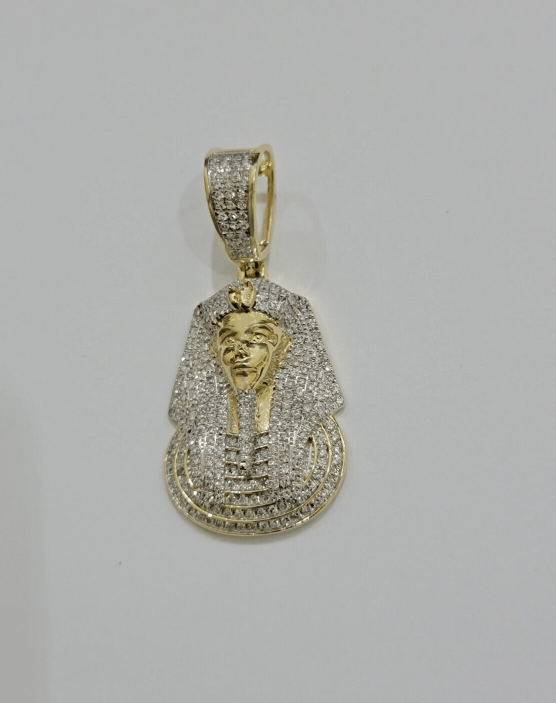 Real Diamond Pharoah Charm Pendant 10k Yellow Gold 0.85 CT Natura Chain Necklace - Reva Jeweler