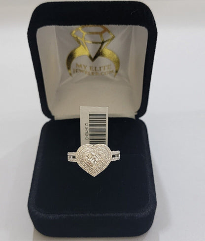 Real Diamond Ring Heart Shape 10k White Gold 0.60 Ct Natural Diamond Ladies Band - Reva Jeweler