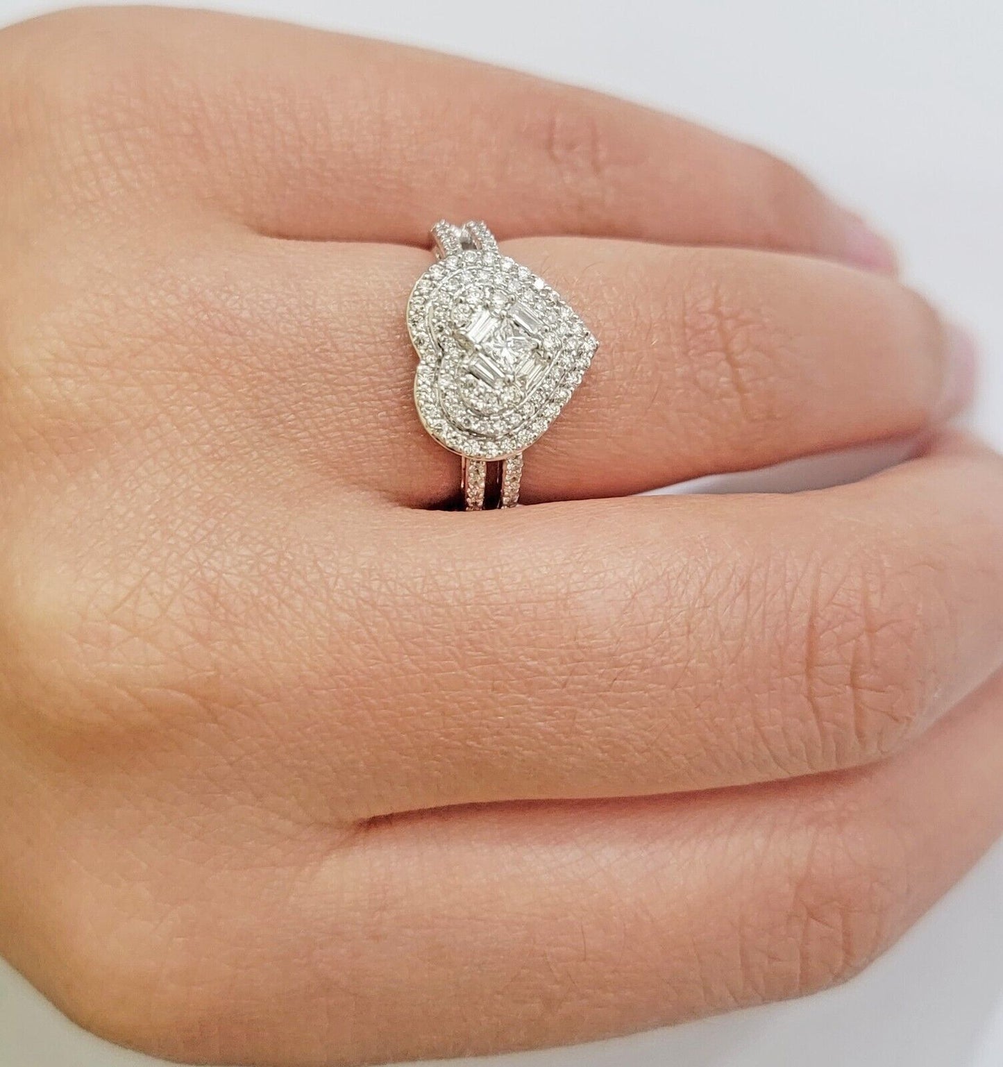 Real Diamond Ring Heart Shape 10k White Gold 0.60 Ct Natural Diamond Ladies Band - Reva Jeweler