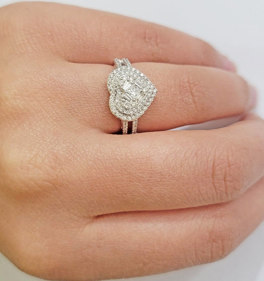 Real Diamond Ring Heart Shape 10k White Gold 0.60 CT Natural Diamond Ladies Band - Reva Jeweler