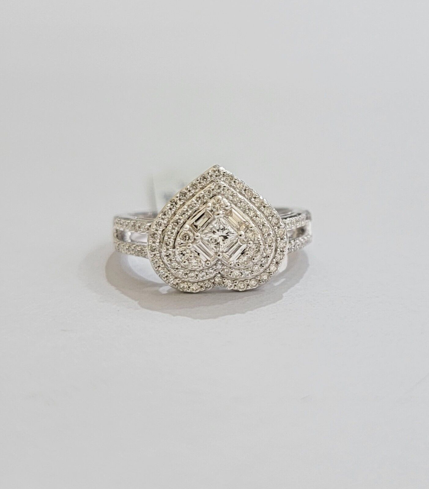 Real Diamond Ring Heart Shape 10k White Gold 0.60 CT Natural Diamond Ladies Band - Reva Jeweler