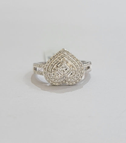 Real Diamond Ring Heart Shape 10k White Gold 0.60 CT Natural Diamond Ladies Band - Reva Jeweler