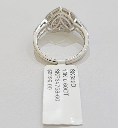 Real Diamond Ring Heart Shape 10k White Gold 0.60 Ct Natural Diamond Ladies Band - Reva Jeweler