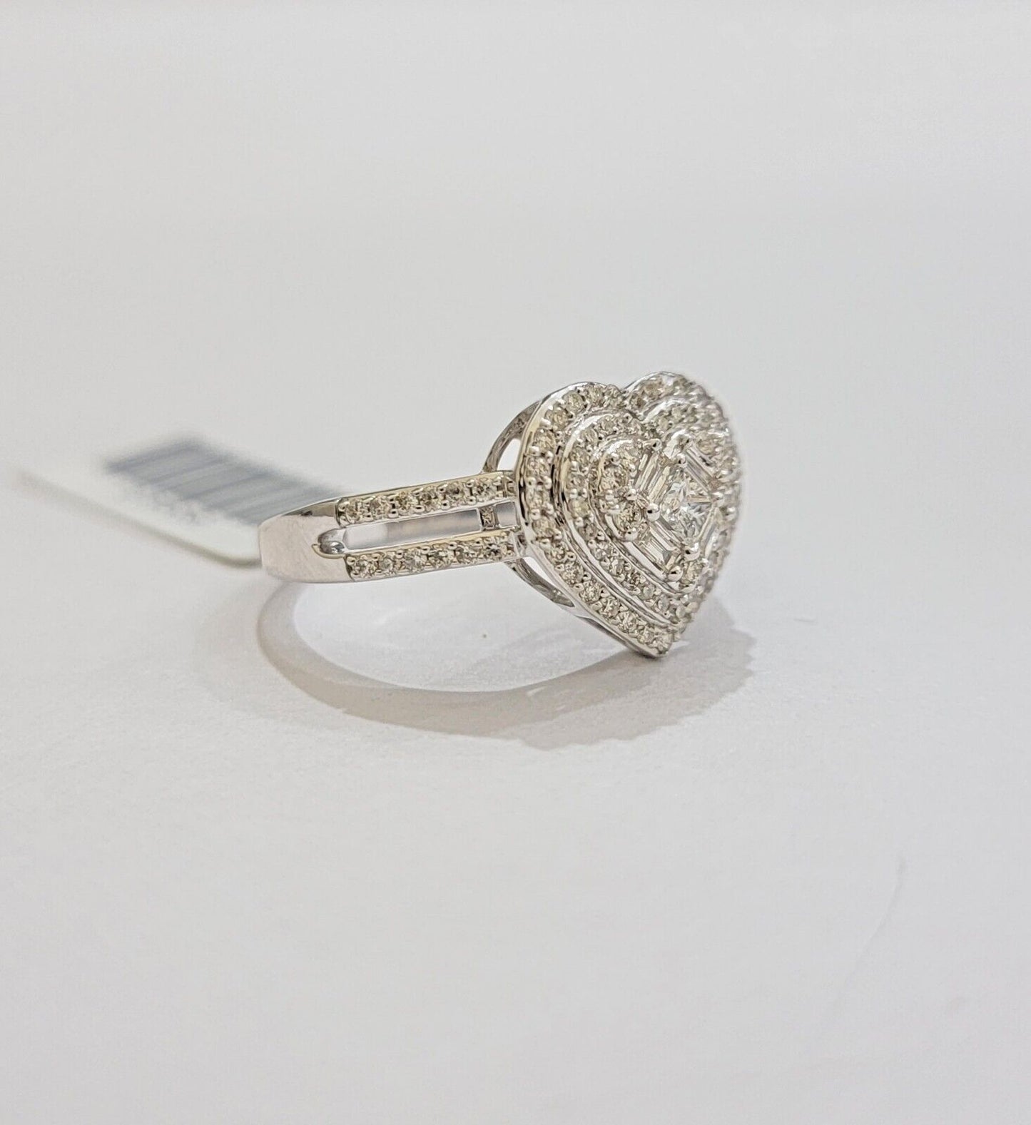 Real Diamond Ring Heart Shape 10k White Gold 0.60 Ct Natural Diamond Ladies Band - Reva Jeweler