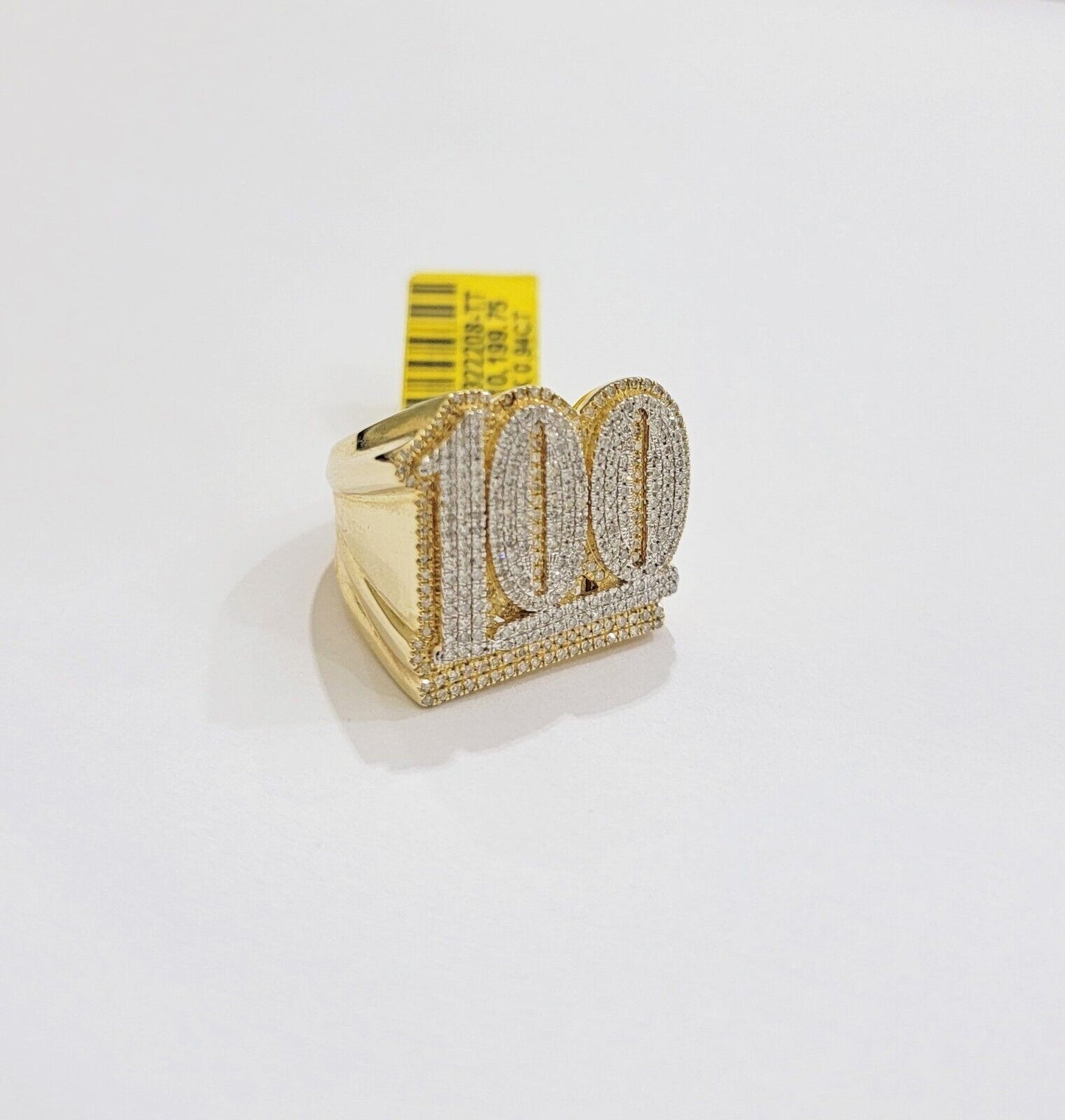 Real Diamonds 10k Yellow Gold Mens Ring Number 100 Style , New , Size 10 , SALE - Reva Jeweler