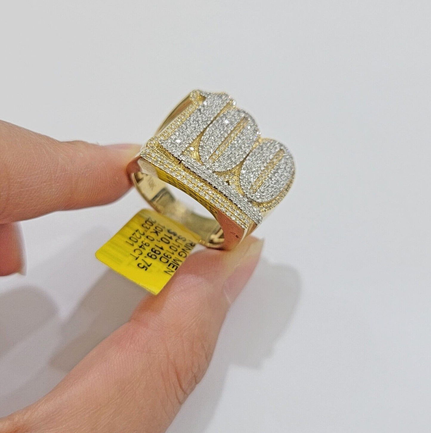 Real Diamonds 10k Yellow Gold Mens Ring Number 100 Style , New , Size 10 , SALE - Reva Jeweler