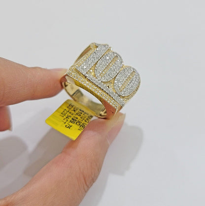 Real Diamonds 10k Yellow Gold Mens Ring Number 100 Style , New , Size 10 , SALE - Reva Jeweler