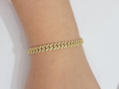 Real diamonds bracelet cuban link 10kt Yellow Gold Solid 7.5 Inch men women - Reva Jeweler