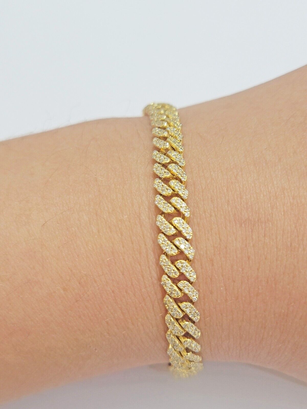 Real diamonds bracelet cuban link 10kt Yellow Gold Solid 7.5 Inch men women - Reva Jeweler