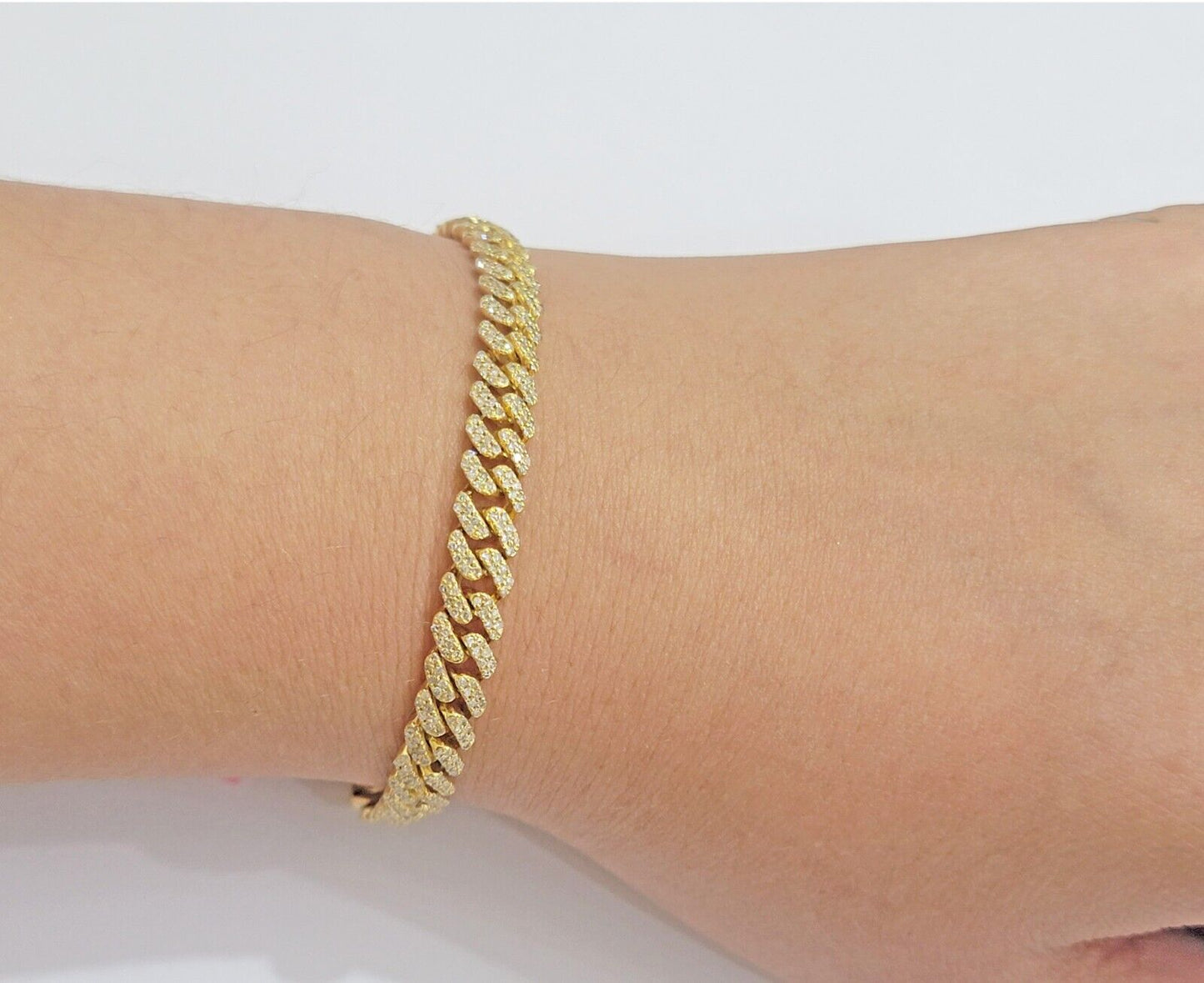 Real diamonds bracelet cuban link 10kt Yellow Gold Solid 7.5 Inch men women - Reva Jeweler