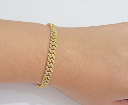 Real diamonds bracelet cuban link 10kt Yellow Gold Solid 7.5 Inch men women - Reva Jeweler