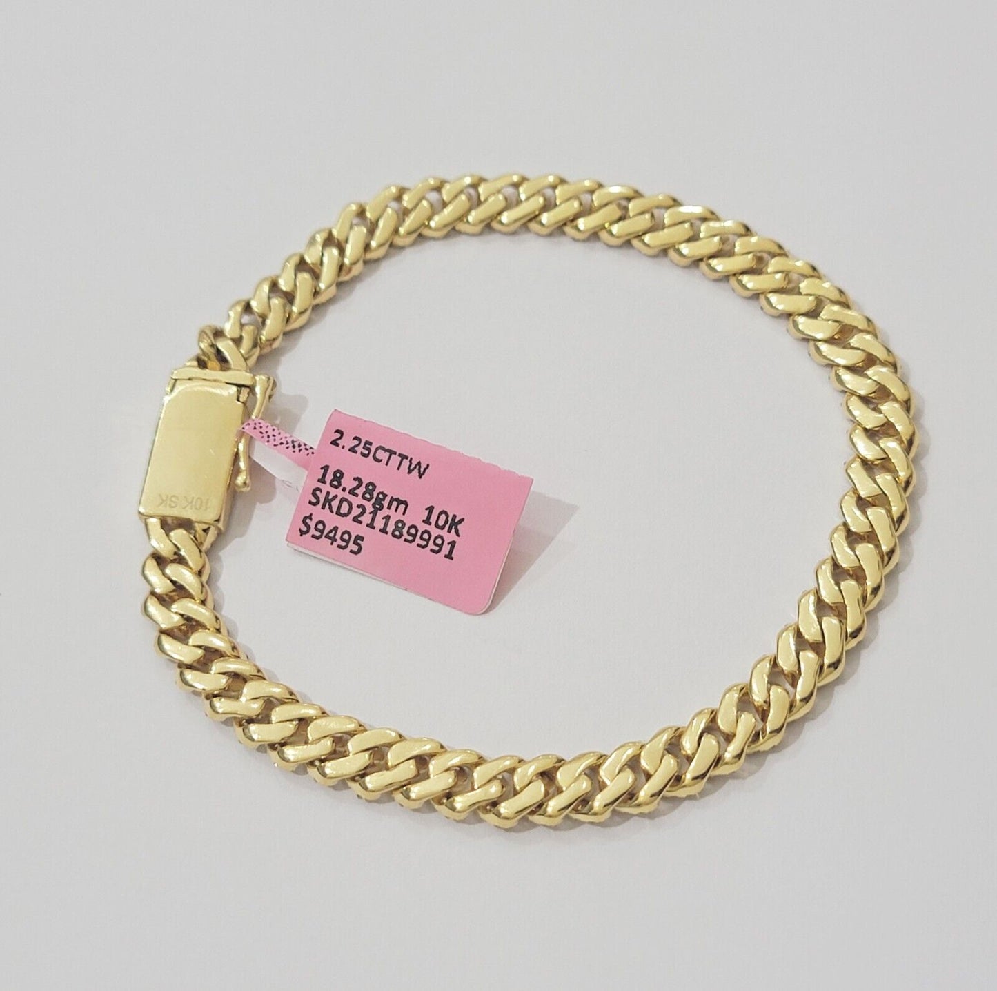 Real diamonds bracelet cuban link 10kt Yellow Gold Solid 7.5 Inch men women - Reva Jeweler