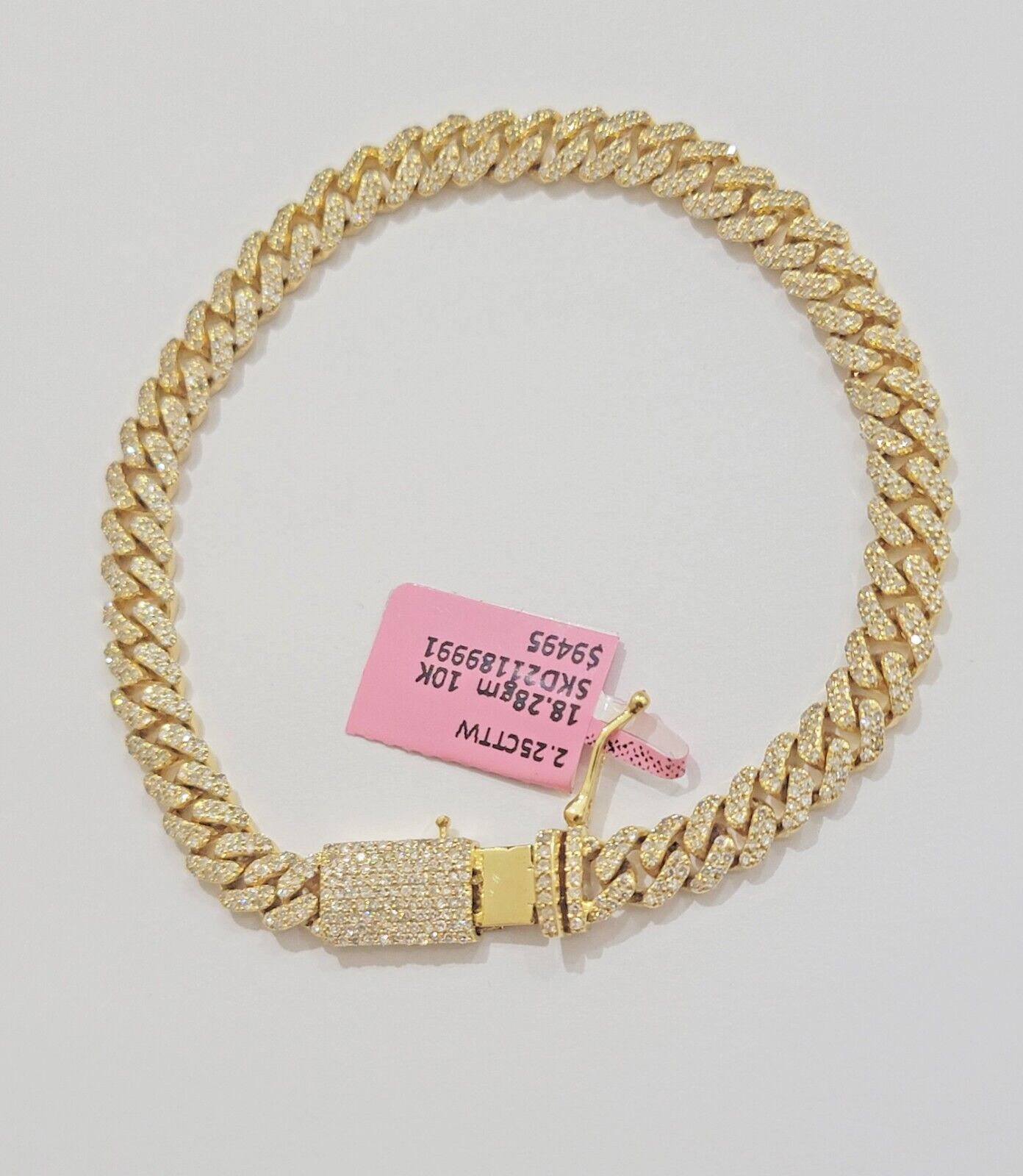 Real diamonds bracelet cuban link 10kt Yellow Gold Solid 7.5 Inch men women - Reva Jeweler