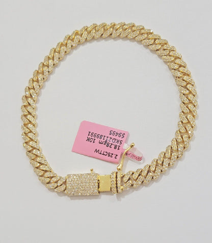 Real diamonds bracelet cuban link 10kt Yellow Gold Solid 7.5 Inch men women - Reva Jeweler