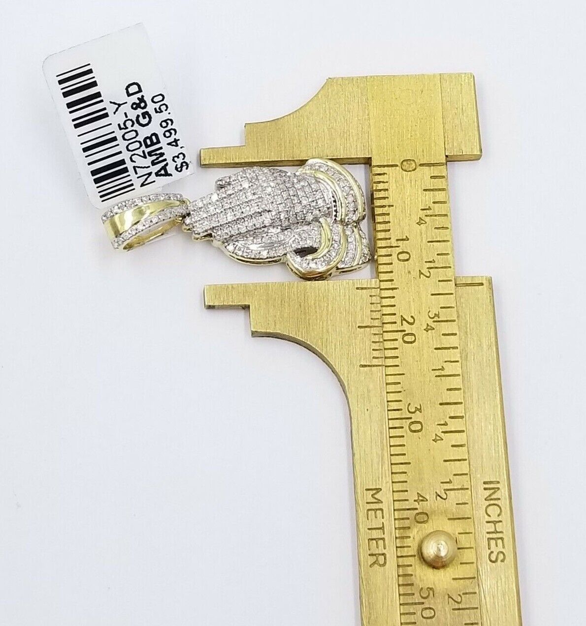Real Diamonds Praying hand Charm Pendant 0.45CT Diamond ,10KT Real Yellow Gold - Reva Jeweler