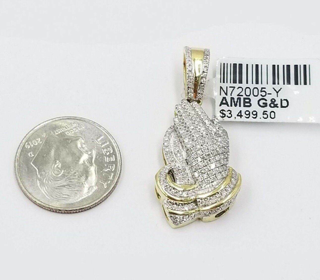 Real Diamonds Praying hand Charm Pendant 0.45CT Diamond ,10KT Real Yellow Gold - Reva Jeweler