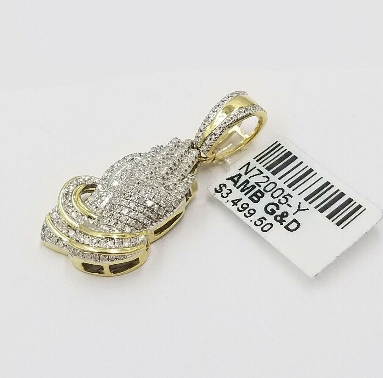 Real Diamonds Praying hand Charm Pendant 0.45CT Diamond ,10KT Real Yellow Gold - Reva Jeweler