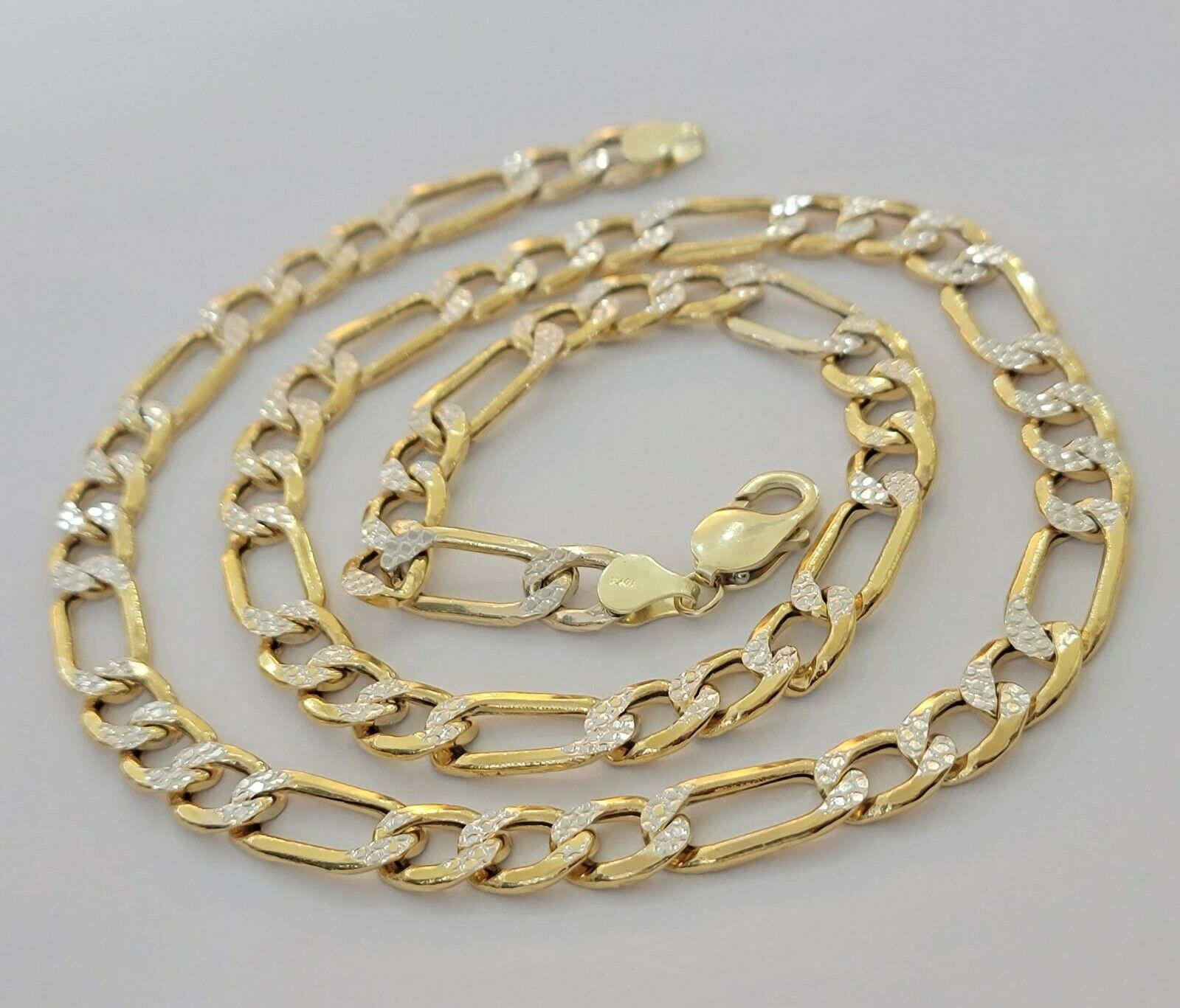 Real Gold 10k Figaro Necklace Men's Chain 9mm 24" Inch Yellow Gold Diamond Cuts - Reva Jeweler
