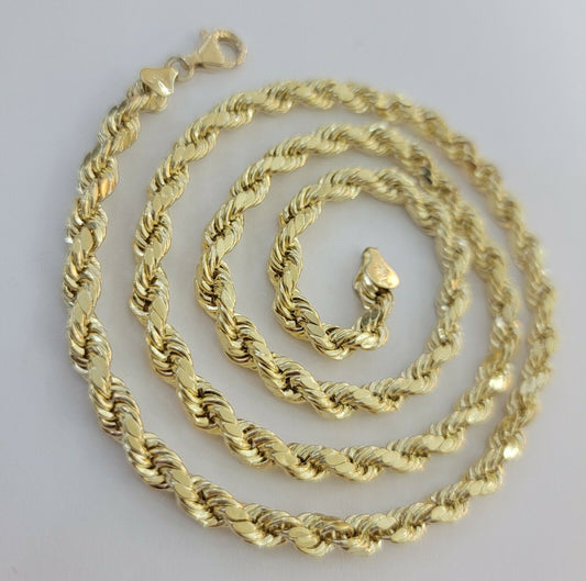 Real Gold 10k Rope Chain Necklace 5mm 18" - 30" Inch Yellow Gold Diamond Cut Men's - Reva Jeweler