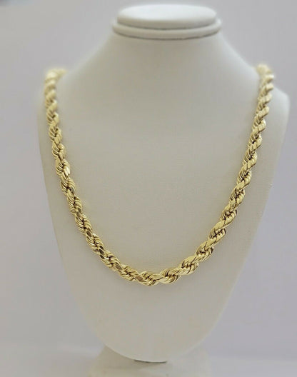 Real Gold 10k Rope Necklace Men' Chain 7mm 18" - 30" Inch Yellow Gold Diamond Cuts - Reva Jeweler