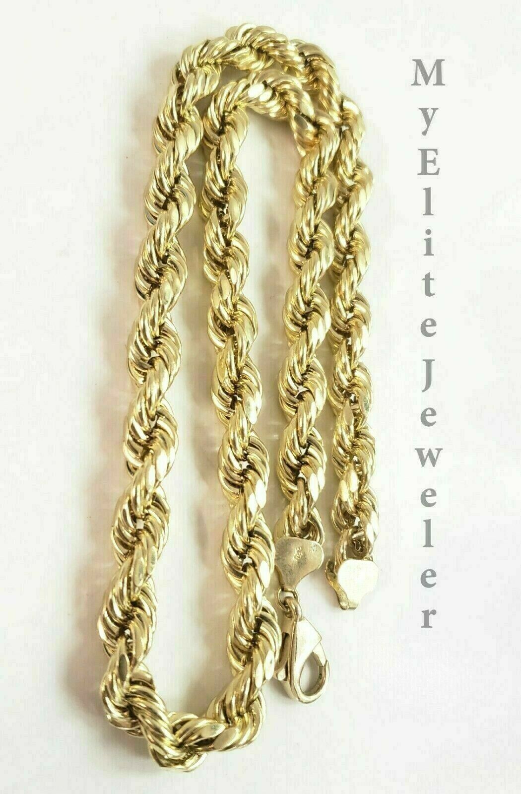 Real Gold 10k Rope Necklace Men' Chain 7mm 18" - 30" Inch Yellow Gold Diamond Cuts - Reva Jeweler