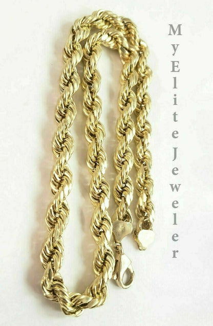 Real Gold 10k Rope Necklace Men' Chain 7mm 18" - 30" Inch Yellow Gold Diamond Cuts - Reva Jeweler