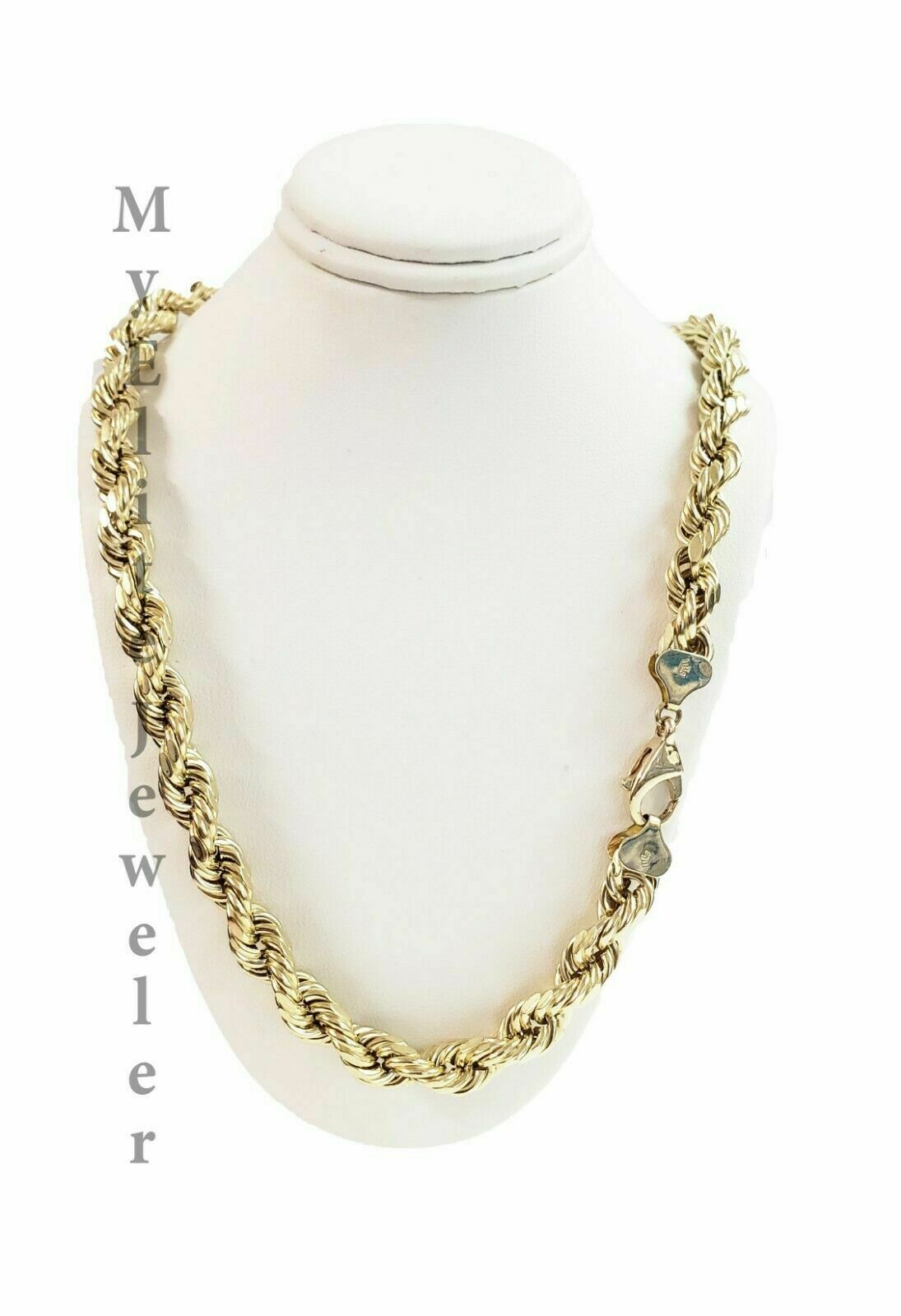 Real Gold 10k Rope Necklace Men' Chain 8mm 18" - 30" Inch Yellow Gold Diamond Cuts - Reva Jeweler