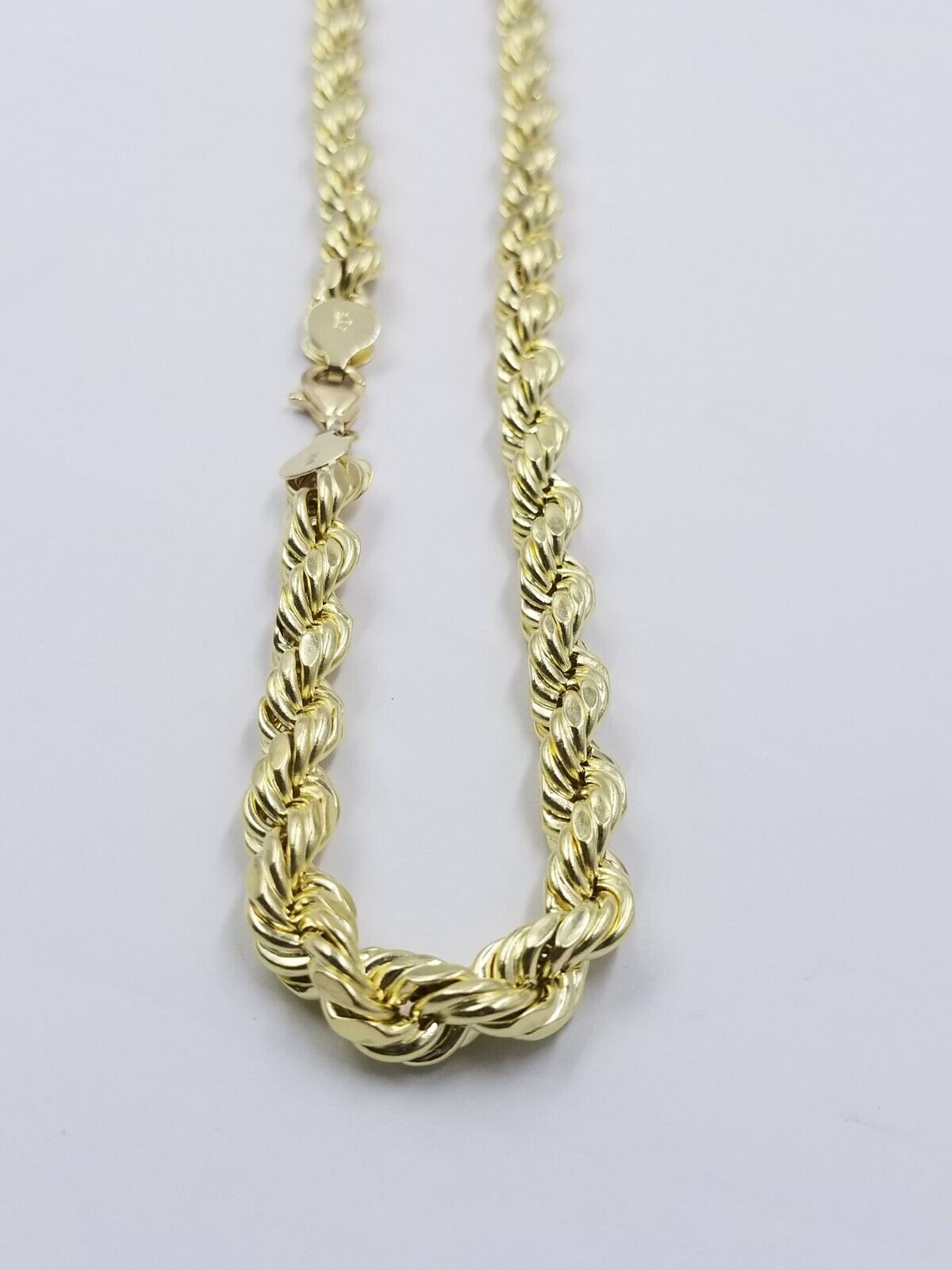 Real Gold 10k Rope Necklace Men' Chain 8mm 18" - 30" Inch Yellow Gold Diamond Cuts - Reva Jeweler