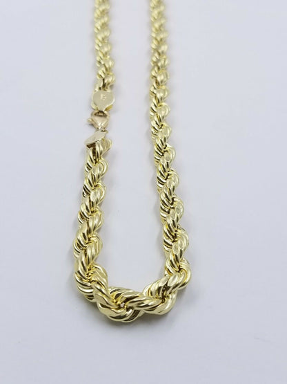 Real Gold 10k Rope Necklace Men' Chain 8mm 18" - 30" Inch Yellow Gold Diamond Cuts - Reva Jeweler