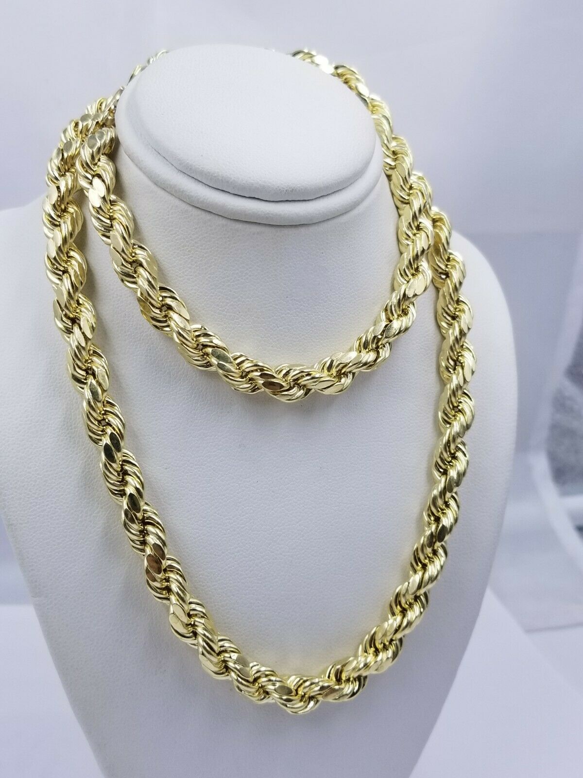 Real Gold 10k Rope Necklace Men' Chain 8mm 18" - 30" Inch Yellow Gold Diamond Cuts - Reva Jeweler