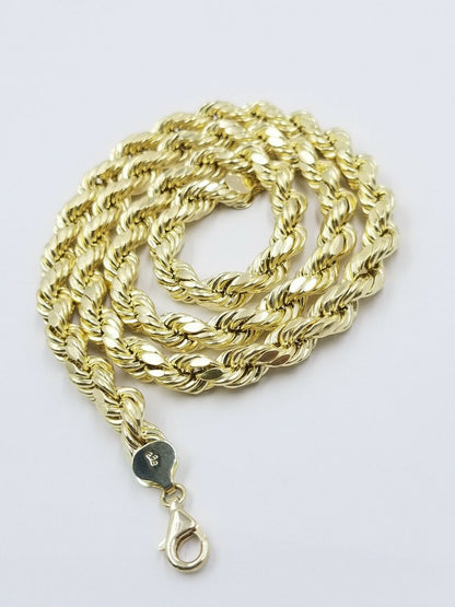 Real Gold 10k Rope Necklace Men' Chain 8mm 18" - 30" Inch Yellow Gold Diamond Cuts - Reva Jeweler
