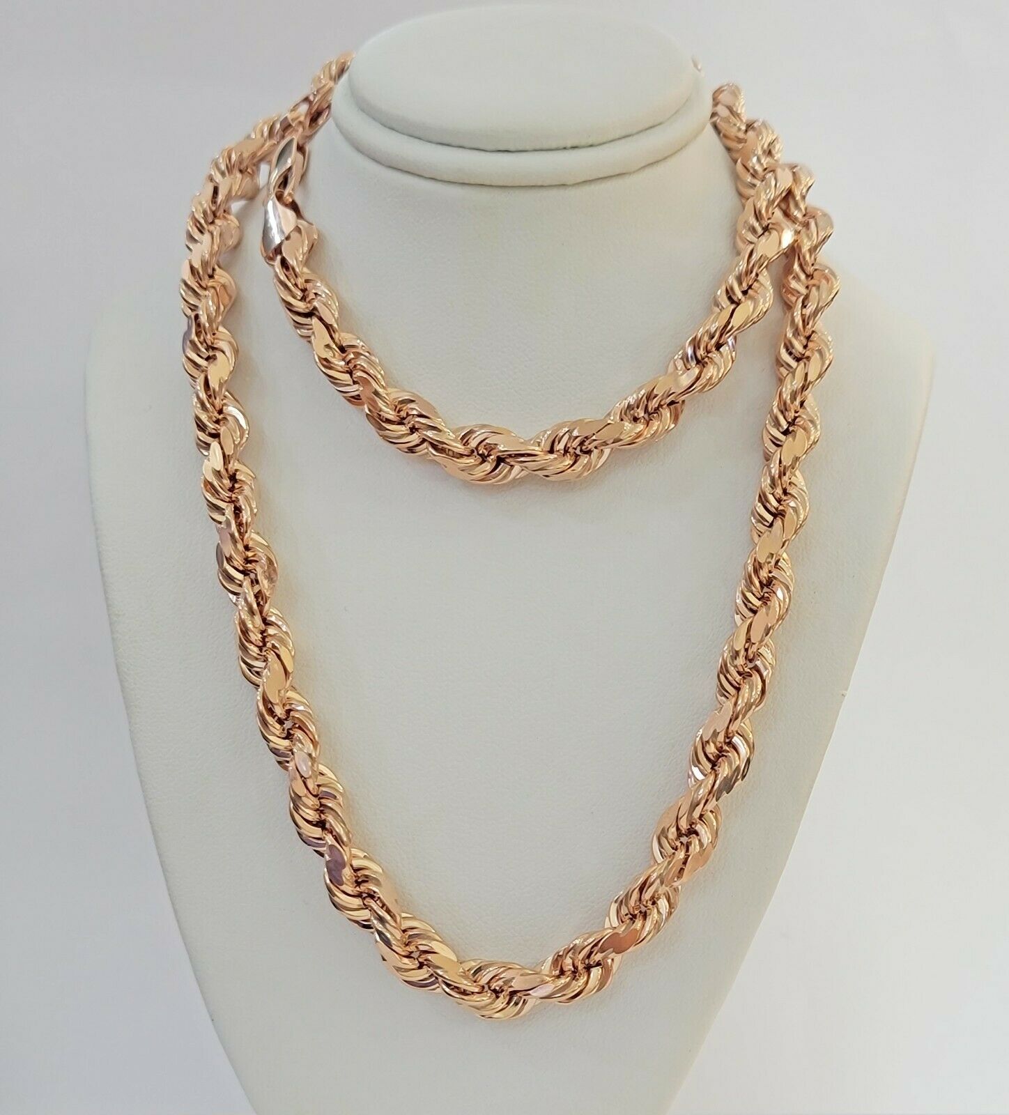 Real Gold 10k Rope Necklace Men Chain 8mm 22" - 30" Inch Rose Gold SOLID 10kt - Reva Jeweler