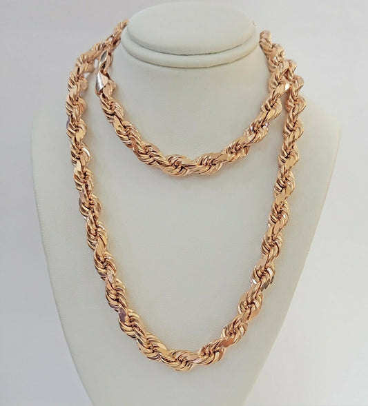 Real Gold 10k Rope Necklace Men Chain 8mm 22" - 30" Inch Rose Gold SOLID 10kt - Reva Jeweler