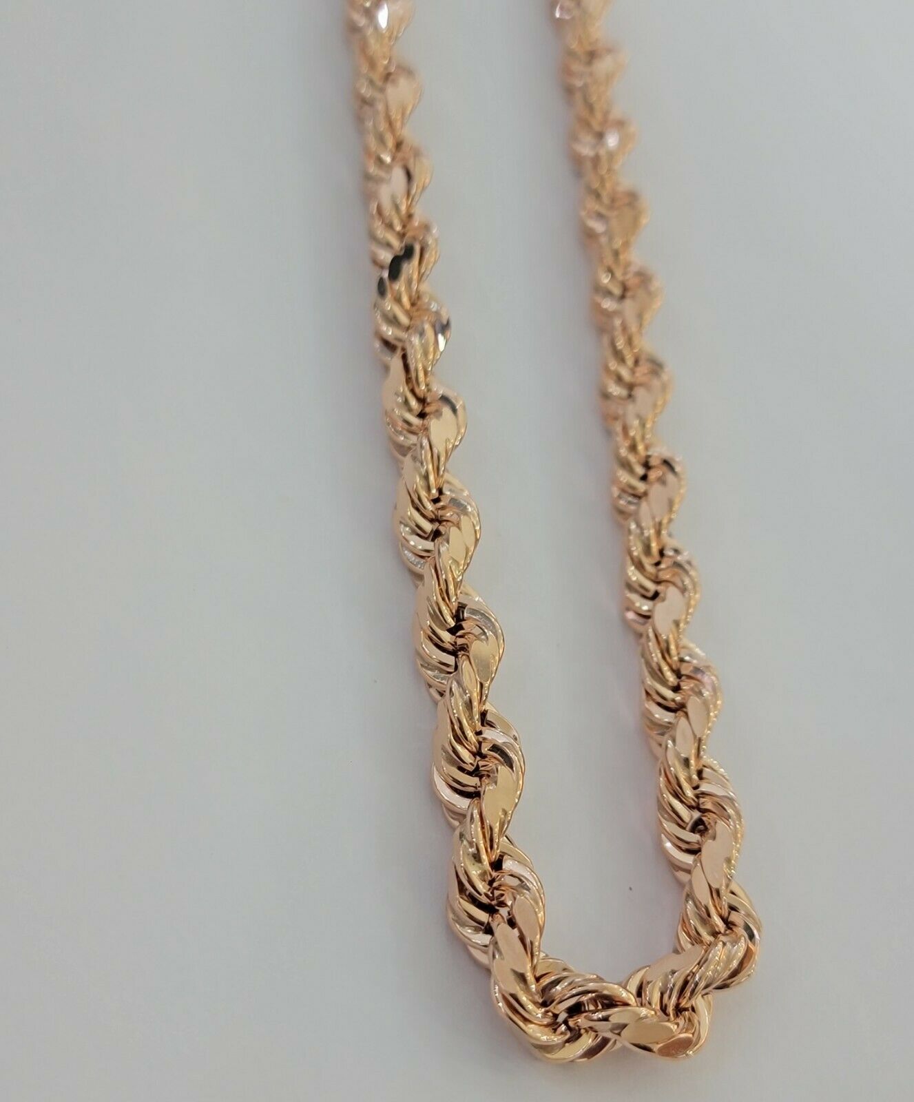 Real Gold 10k Rope Necklace Men Chain 8mm 22" - 30" Inch Rose Gold SOLID 10kt - Reva Jeweler