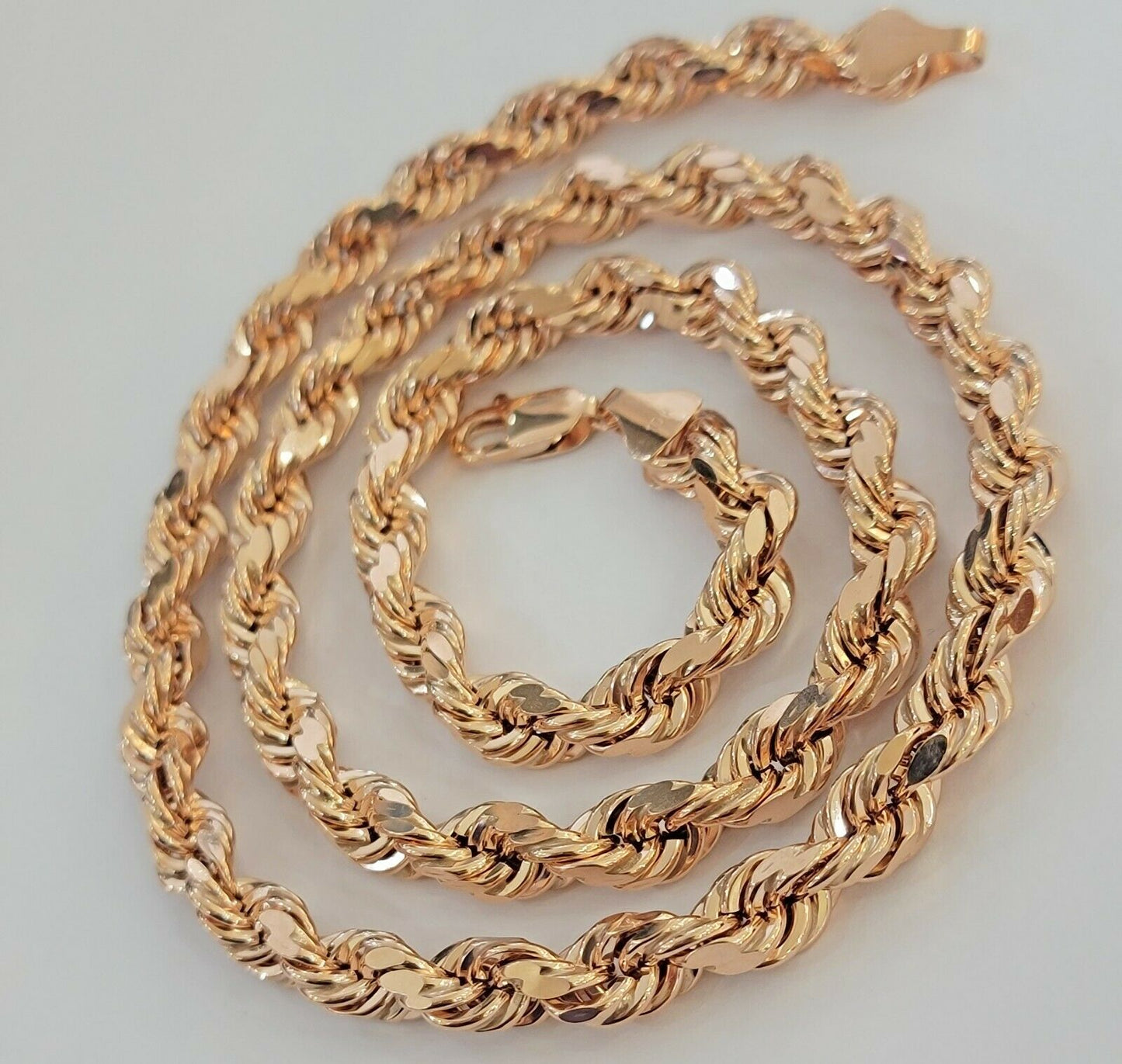 Real Gold 10k Rope Necklace Men Chain 8mm 22" - 30" Inch Rose Gold SOLID 10kt - Reva Jeweler