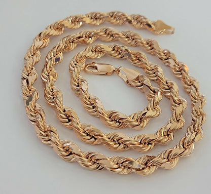 Real Gold 10k Rope Necklace Men Chain 8mm 22" - 30" Inch Rose Gold SOLID 10kt - Reva Jeweler