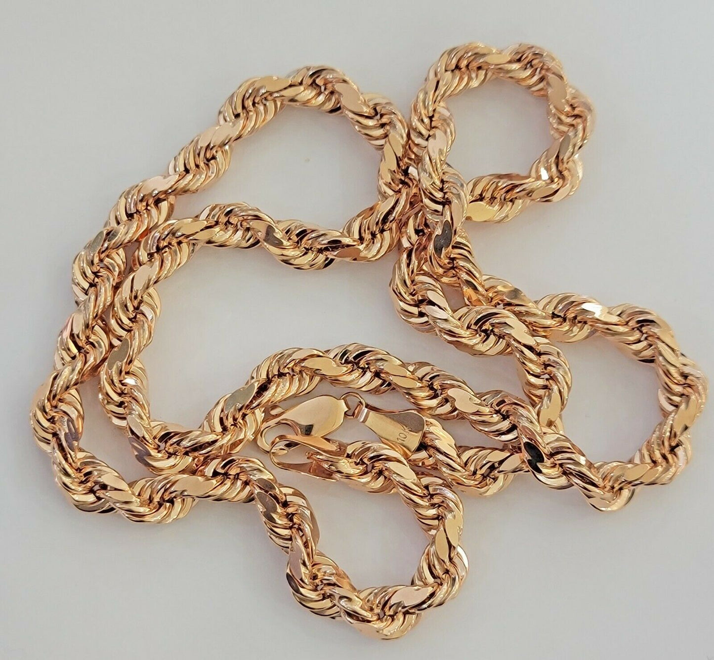 Real Gold 10k Rope Necklace Men Chain 8mm 22" - 30" Inch Rose Gold SOLID 10kt - Reva Jeweler