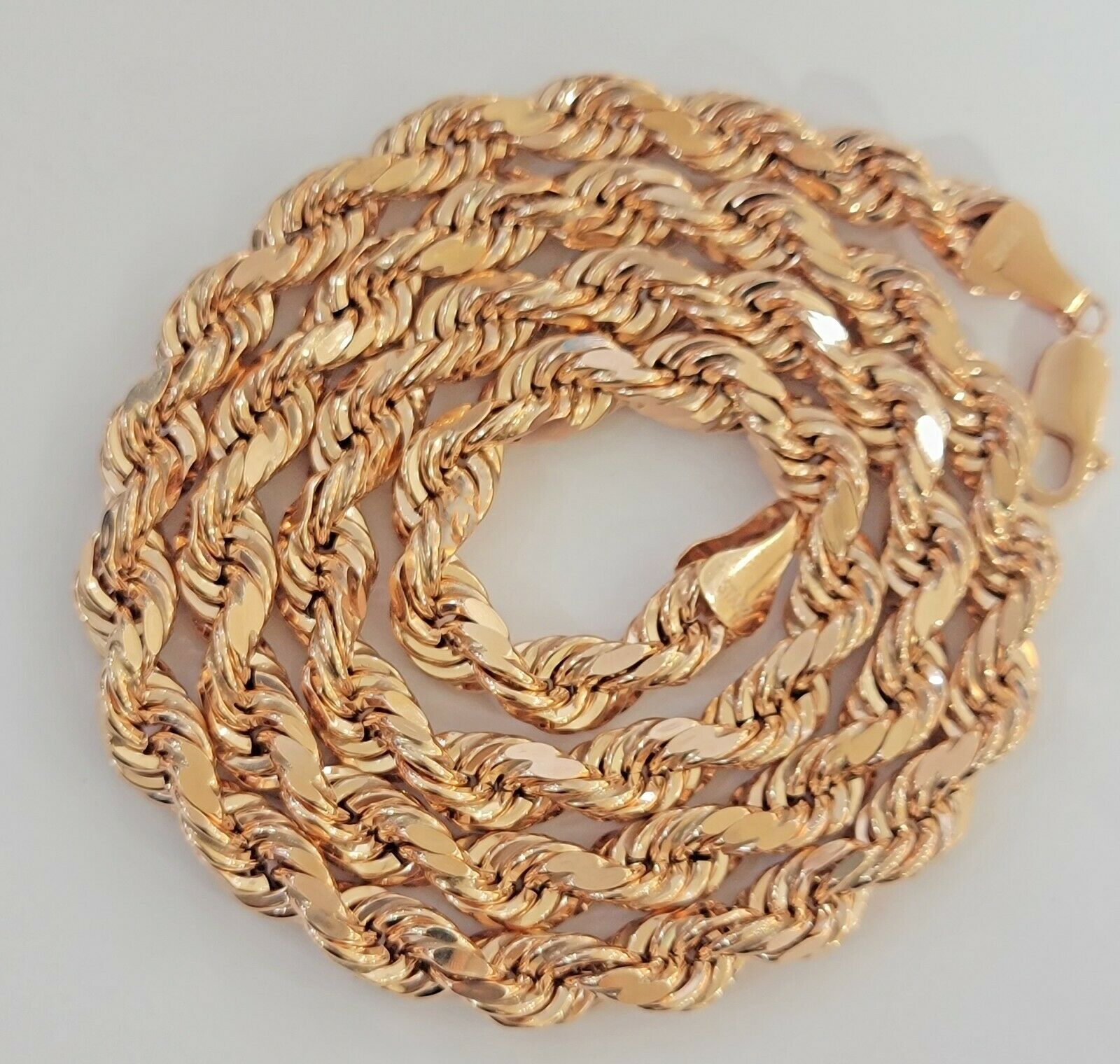 Real Gold 10k Rope Necklace Men Chain 8mm 22" - 30" Inch Rose Gold SOLID 10kt - Reva Jeweler