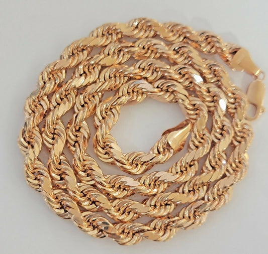 Real Gold 10k Rope Necklace Men Chain 8mm 22" - 30" Inch Rose Gold SOLID 10kt - Reva Jeweler