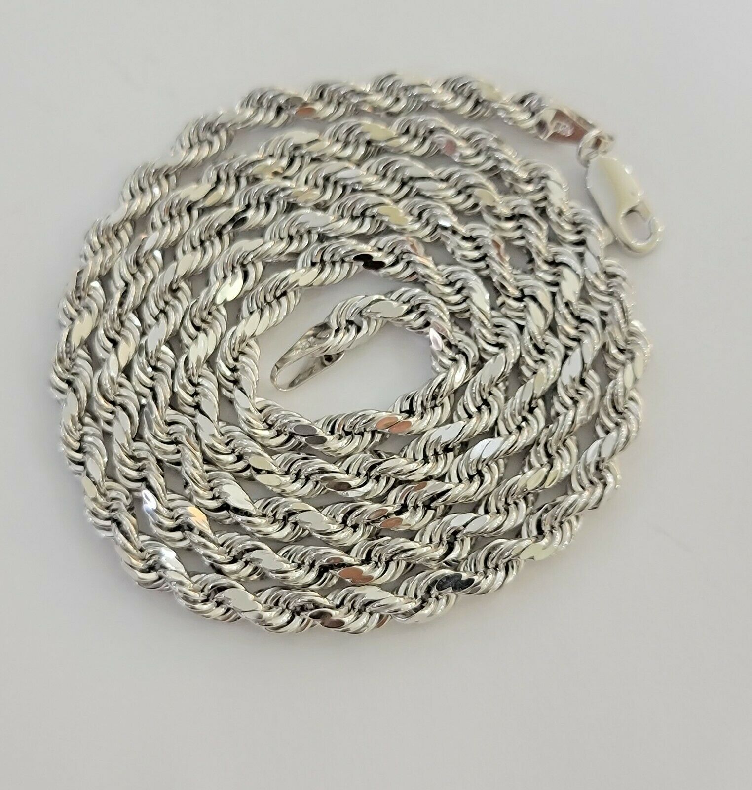 Real Gold 10k Rope Necklace Men's Chain 4mm 20" 22" 24" White Gold Diamond Cuts - Reva Jeweler