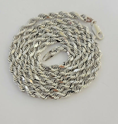 Real Gold 10k Rope Necklace Men's Chain 4mm 20" 22" 24" White Gold Diamond Cuts - Reva Jeweler