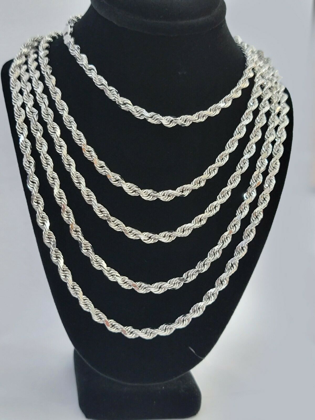 Real Gold 10k Rope Necklace Men's Chain 4mm 20" 22" 24" White Gold Diamond Cuts - Reva Jeweler