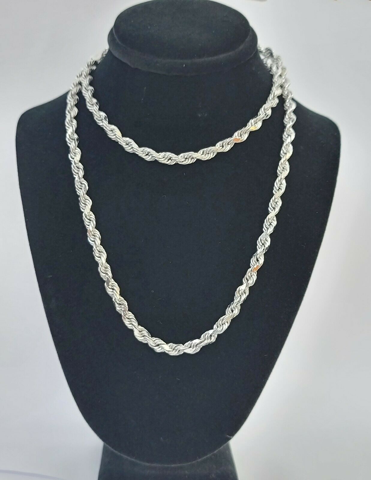 Real Gold 10k Rope Necklace Men's Chain 4mm 20" 22" 24" White Gold Diamond Cuts - Reva Jeweler