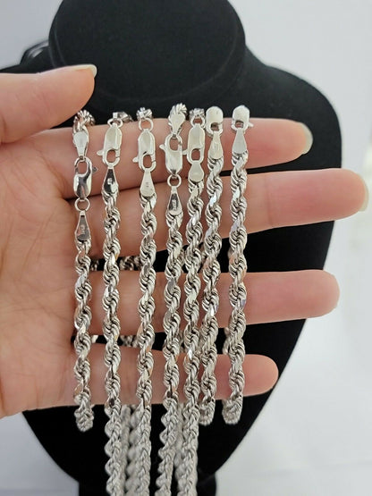 Real Gold 10k Rope Necklace Men's Chain 4mm 20" 22" 24" White Gold Diamond Cuts - Reva Jeweler