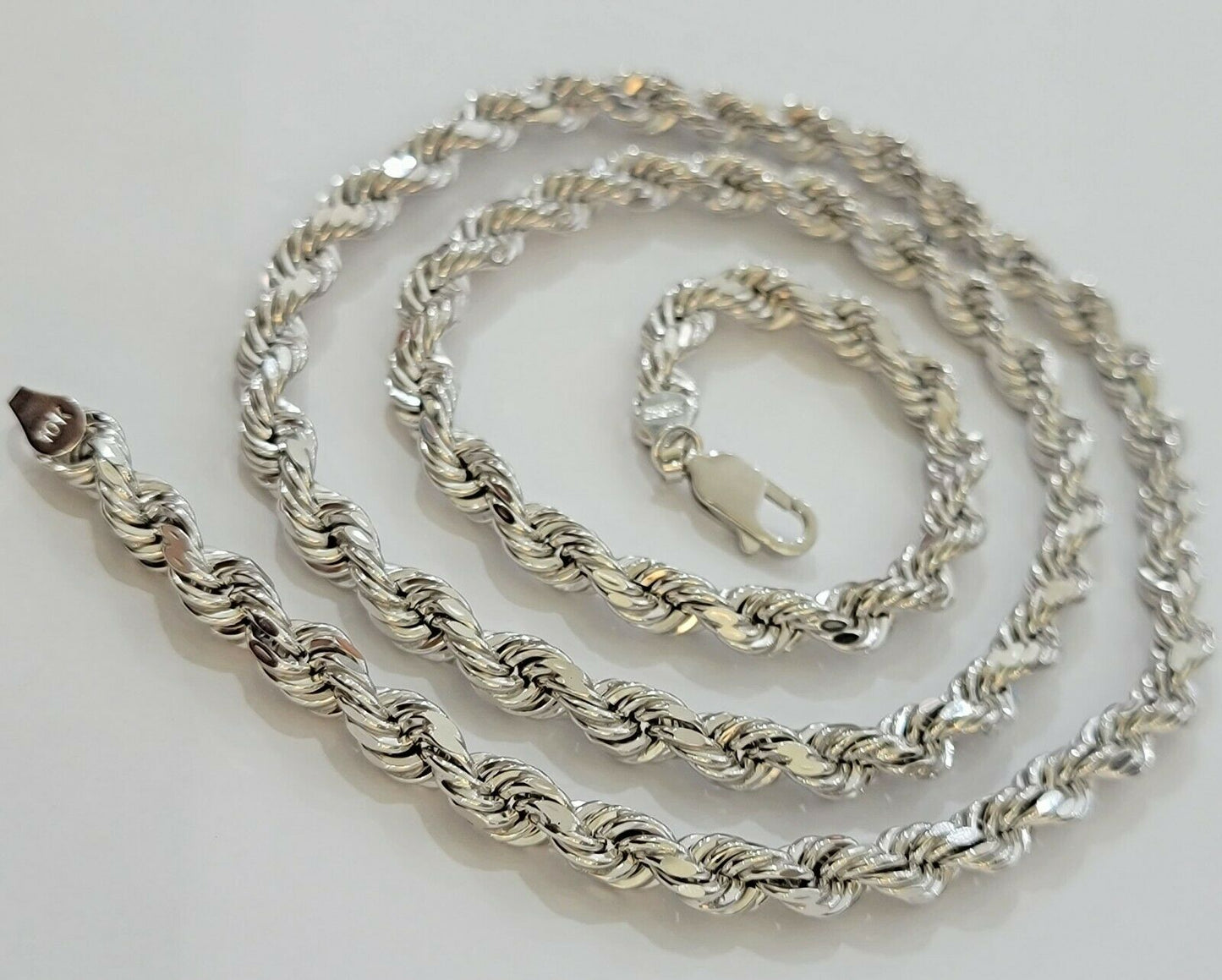 Real Gold 10k Rope Necklace Men's Chain 6mm 20" 22" 24" White Gold Diamond Cuts - Reva Jeweler