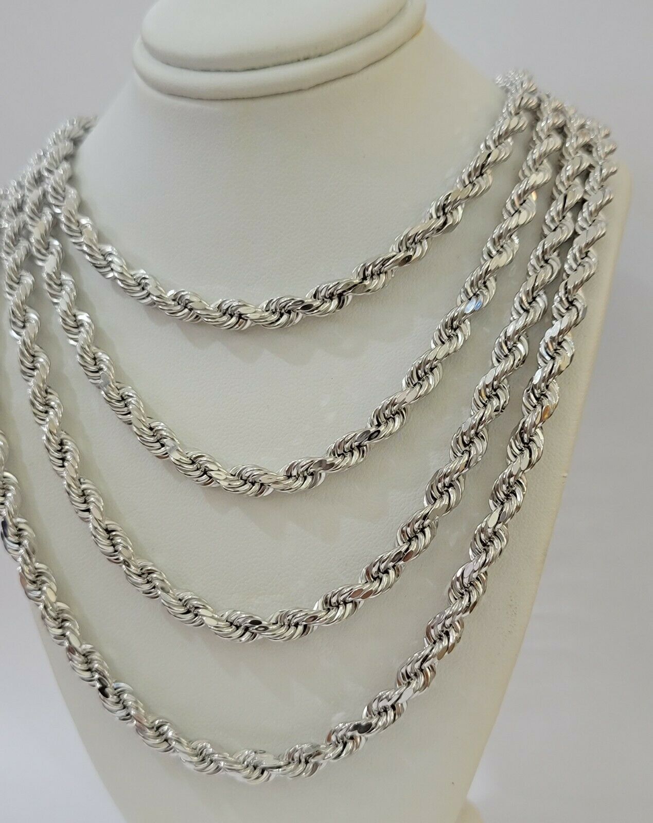 Real Gold 10k Rope Necklace Men's Chain 6mm 20" 22" 24" White Gold Diamond Cuts - Reva Jeweler